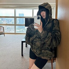迷彩连帽短款卫衣女2025秋冬加绒宽松甜酷风外套潮JKS451，女装短外套，星座516A