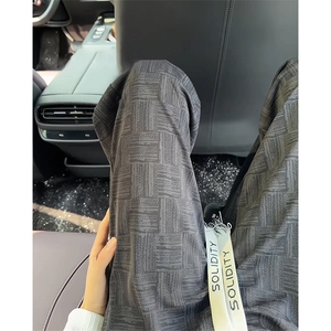 黑灰色速干格纹裤子男款夏季冰丝美式格子裤提裆垂感直筒运动长裤