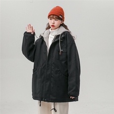 EQ158冬季新款港风休闲毛呢假两件连帽棉服棉衣情侣潮牌外套P145，男装棉衣，电商C306-1