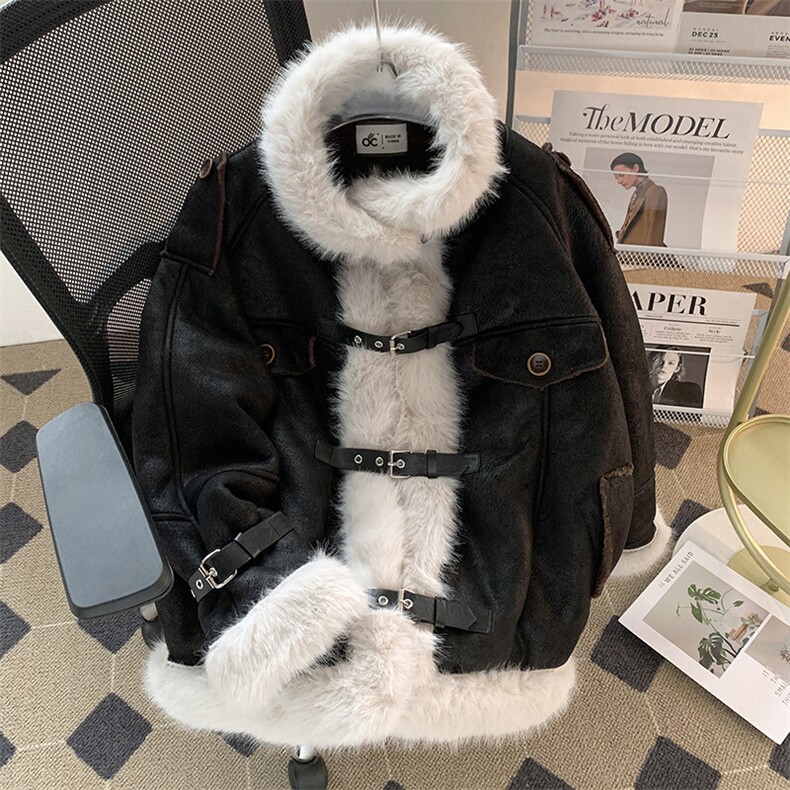 2025新款羊羔绒加绒加厚毛毛拼接立领棉服保暖潮情侣W8532-P130,男装棉衣,星座512-4