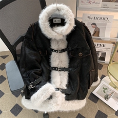 2025新款羊羔绒加绒加厚毛毛拼接立领棉服保暖潮情侣W8532-P130，男装棉衣，星座512-4
