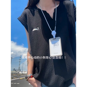 XZ809A/SSS10/P35/控48肌理感腊小狗绣花背心T恤