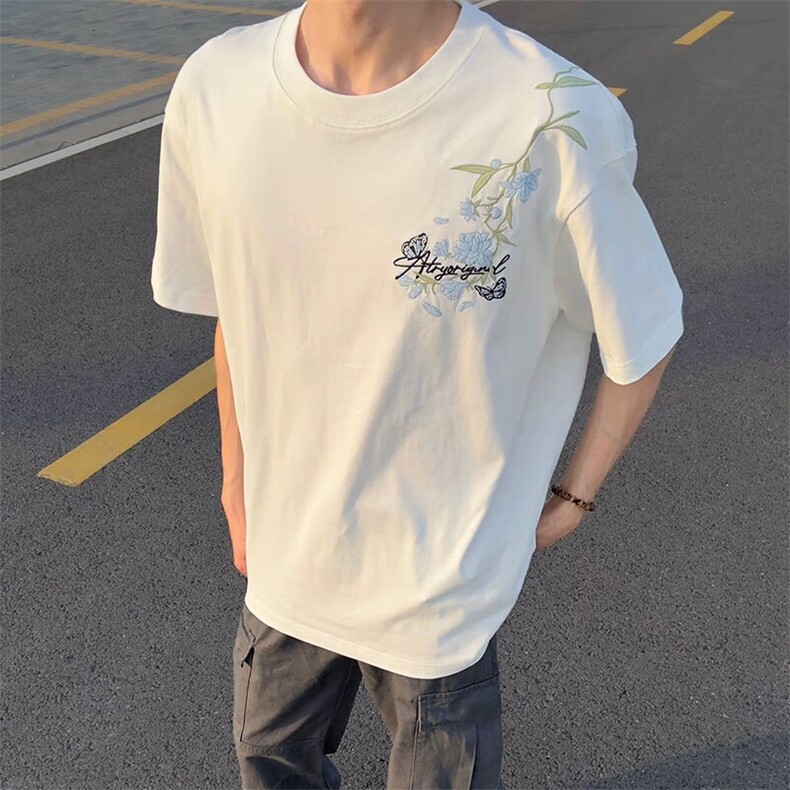 万针全刺绣解构设计260克重磅双纱纯棉高品质美式高街短袖T恤特35,男装T恤,电商A486-1