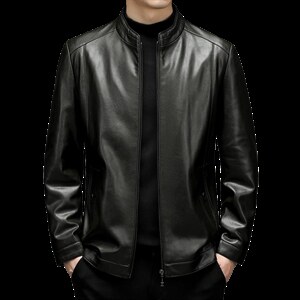 2023春季新款皮衣中年男士立领皮衣商务休闲纯色百搭时尚男装外套图片