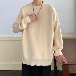 纯色圆领毛衣男女简约宽松秋冬新款加厚oversize潮流打底针织毛衫图片
