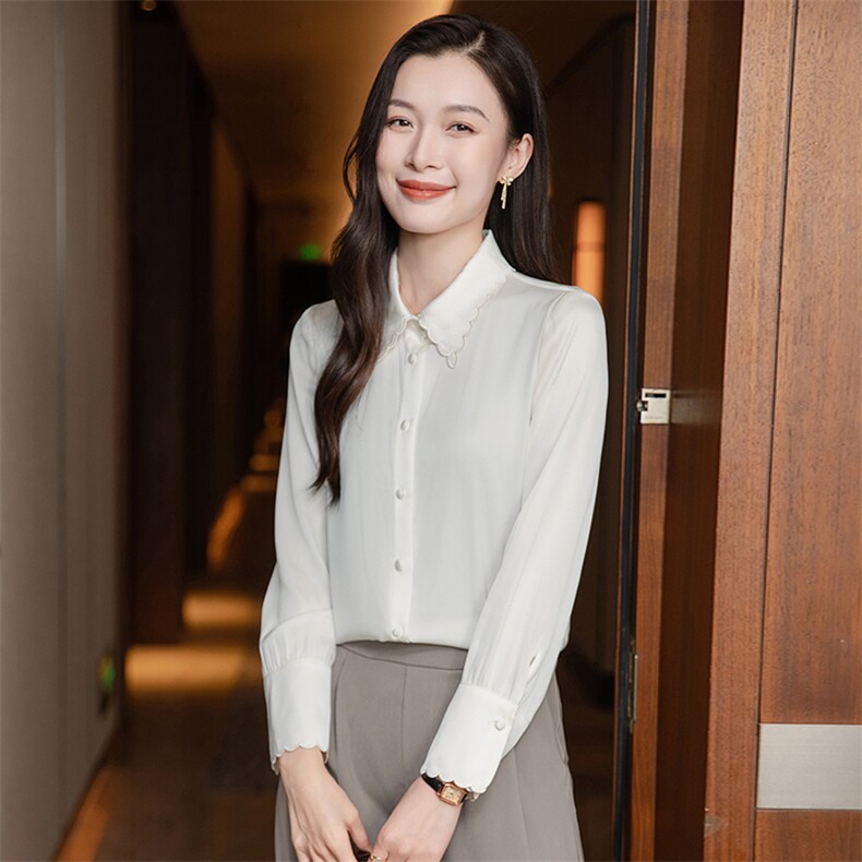 高级感缎面真丝衬衣2026早春新款长袖真丝衬衫女大码上衣,女装衬衫,阿舍尔精品
