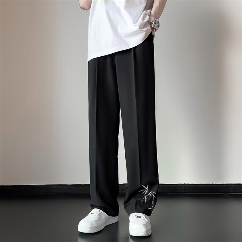 新中式风休闲裤子潮牌男夏季冰丝阔腿裤垂坠感高级感X1511-P42,男装休闲裤,星座1109-3