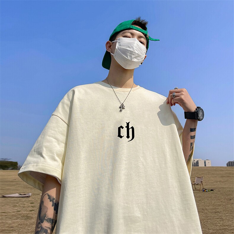 抖音得物二开现货供应220克夏装重磅美式高街宽松短袖t恤MT77,男装T恤,电商A486-1