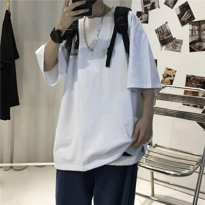 T06常年男士休闲字母印花T恤衫外套圆领半袖五分袖TEE男女中性图片
