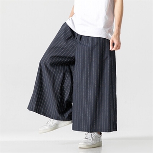 夏 九分裤大码日系休闲裤条纹直筒裤阔腿裤棉麻裤风 K333/P70图片