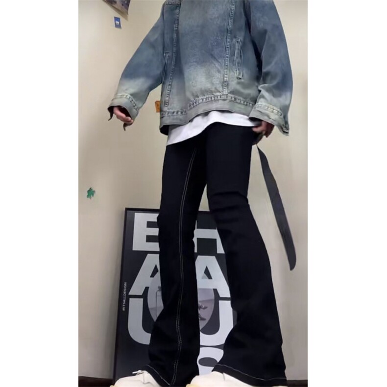 ro飘带微喇牛仔裤男美式vibe高街痞帅炸街裤子修身cleanfit弯刀裤,男装牛仔裤,星座601-1