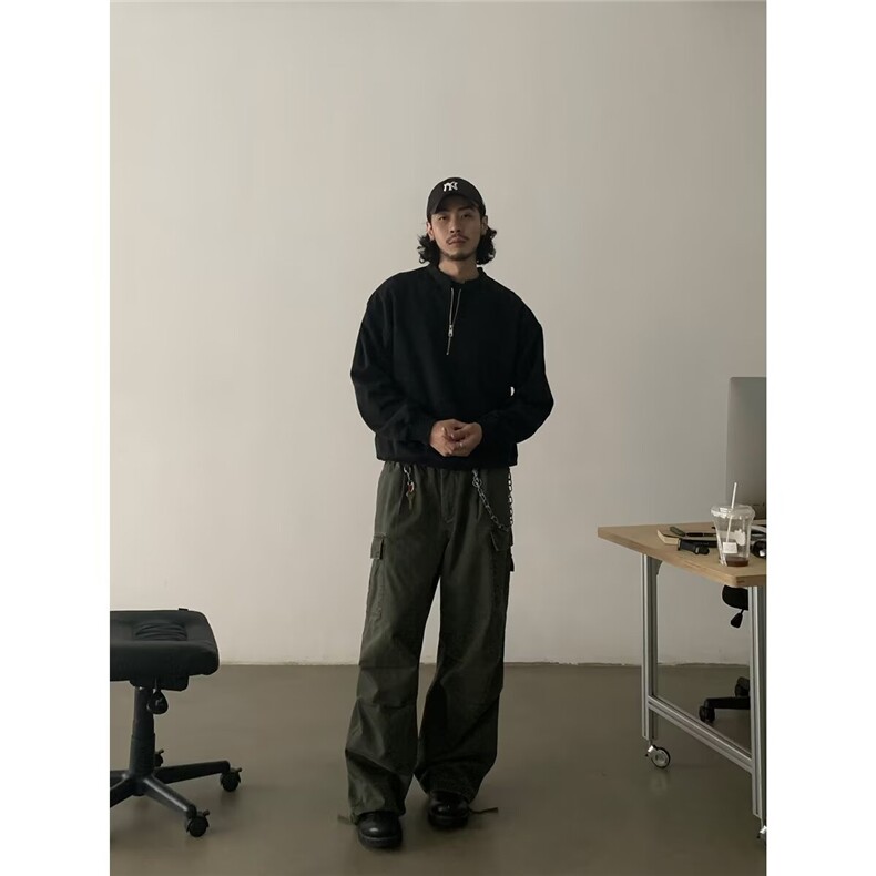 水洗做旧工装裤男女廓形宽松阔腿休闲裤口袋伞兵裤K9002-P66网图,男装牛仔裤,电商B245