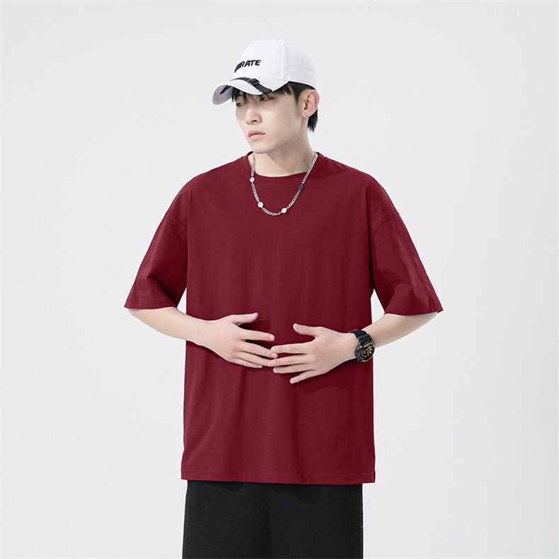 支持单件包装抖音得物二开210克宽松落肩纯棉光版纯色短袖T恤9.5图片