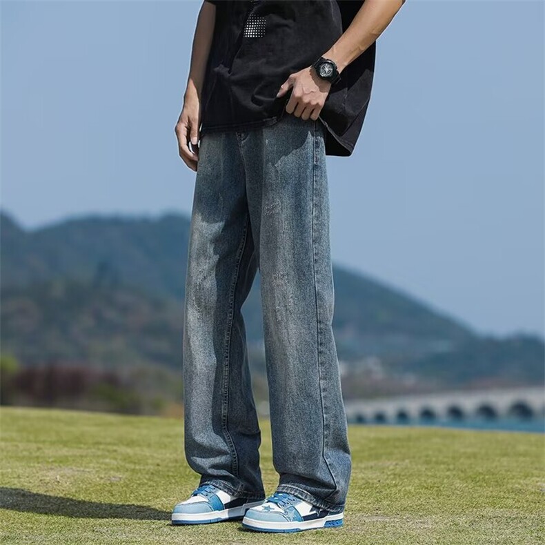 牛仔裤男韩版潮流高街帅直筒2024夏季新款ins宽松长裤RK1646-P43,男装牛仔裤,星座412-3