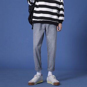数据超好蓝底原创秋款牛仔裤男港风宽松直筒纯色休闲裤图片