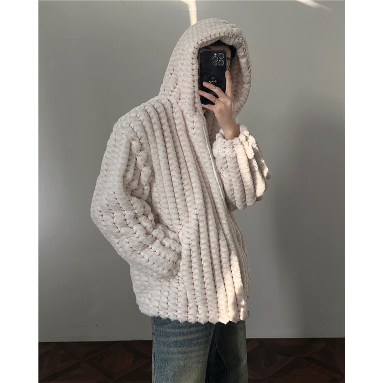 冬季男士棉服兔毛条纹绒虎皮纹宽松加绒加厚外套棉衣特p95,男装棉衣,电商B319