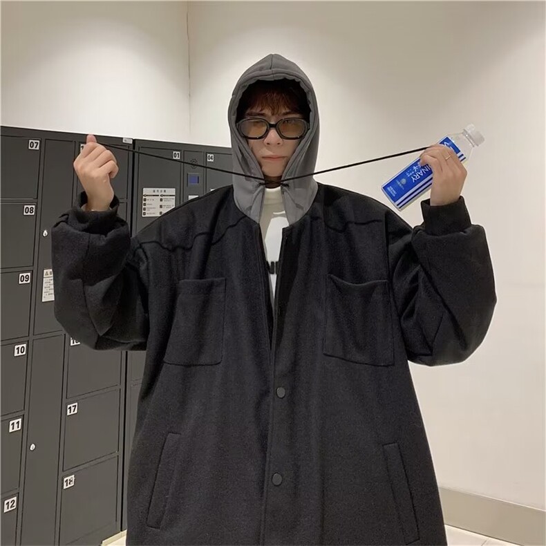 单排扣新款港风流行男纯色毛呢外套CK105P67,男装毛呢大衣,星座1116-2
