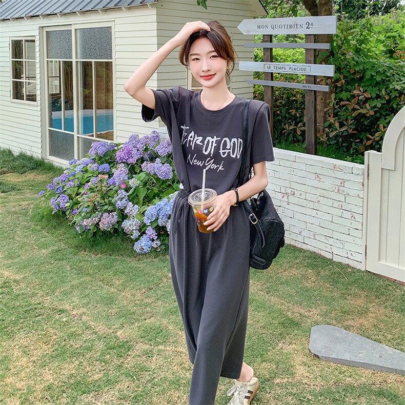 新款现货主推高级灰字母印花针织套装9850-P125-K178,女装套装/套裙,2C129