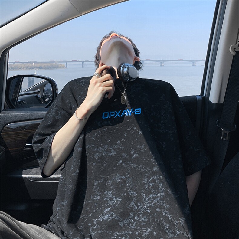 万针刺绣工艺得物抖音240克重磅宽松纯棉美式做旧扎染短袖T恤,男装T恤,电商A486-1