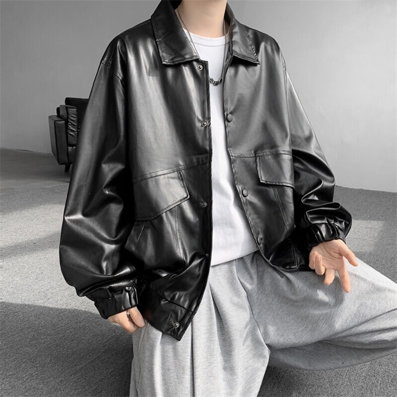 复古机车服pu皮衣外套男ins潮牌痞帅高级感飞行员皮夹克JK019-P63图片