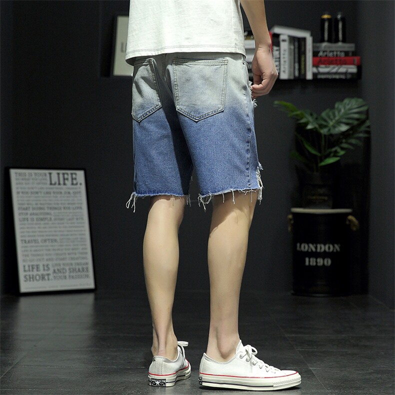 2021夏季新日系大码男新灰墙破洞猫须大码吊染牛仔短裤ND8118-P45,男装牛仔裤,电商A001