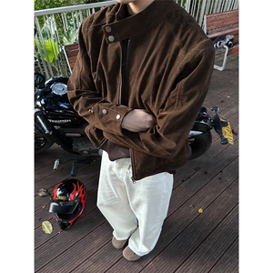 美式复古扎染PU皮夹克外套男潮牌痞帅宽松休闲上衣W6855-P75图片