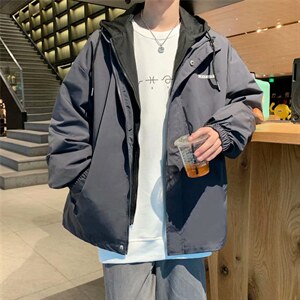 春秋季ins高街假两件外套男潮牌宽松连帽夹克原宿上衣 W2451-P52图片