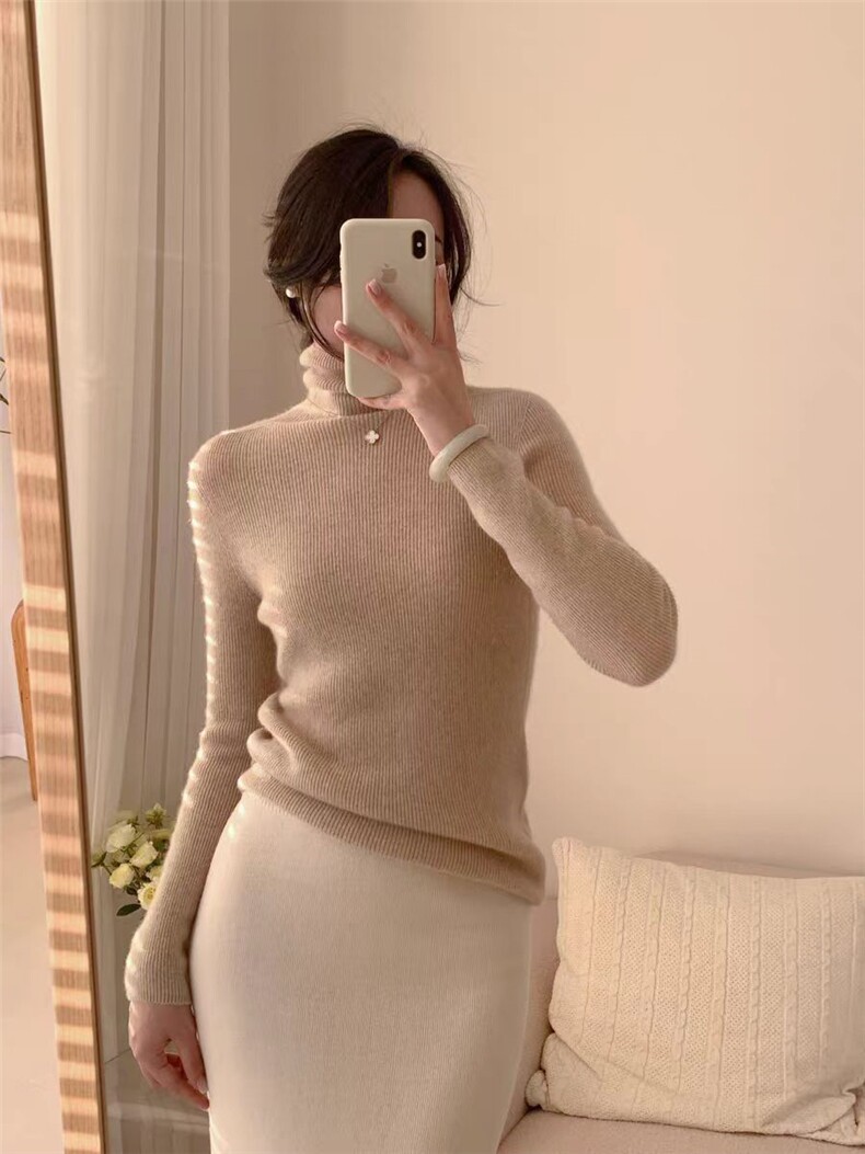 秋季新款舒适显瘦时尚百搭元宝打底堆堆领打底衫,女装羊毛衫,恒恩羊绒