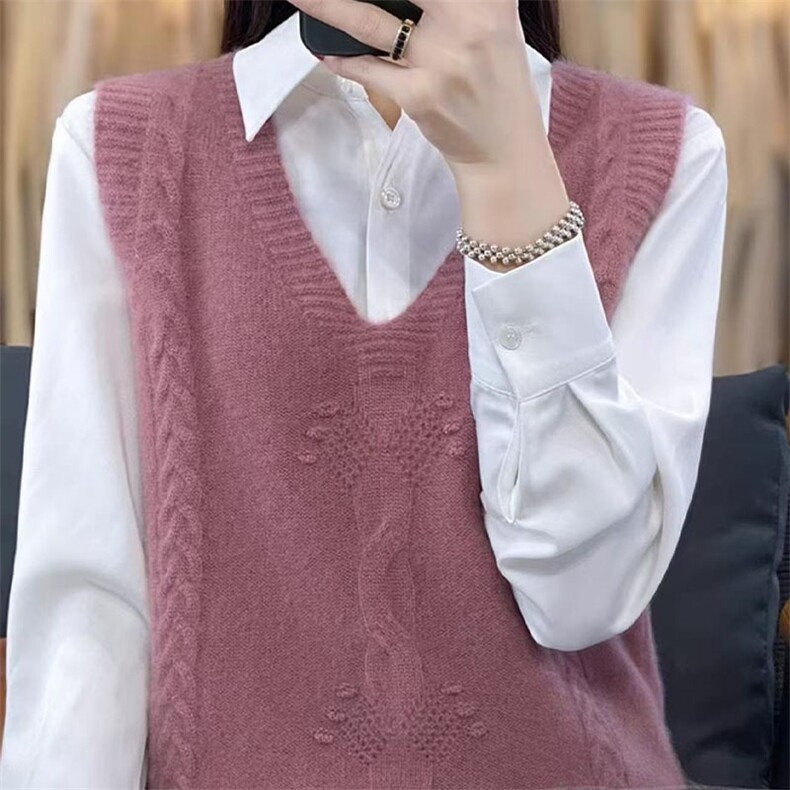 优雅气质V领针织马甲女秋冬季新款百搭显瘦毛衣背心外套上衣，女装马甲，萱芳婷羊绒