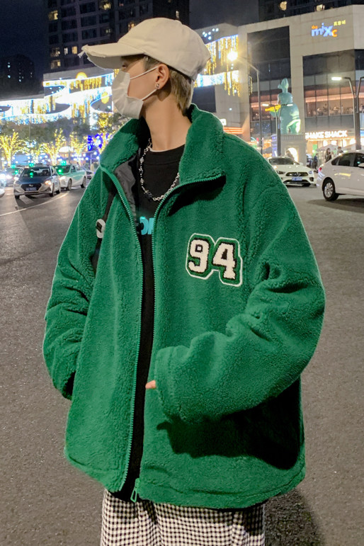 秋冬港风宽松羊羔毛外套加厚男女款立领夹克棉衣潮JK30/P100,男装夹克,钱塘713