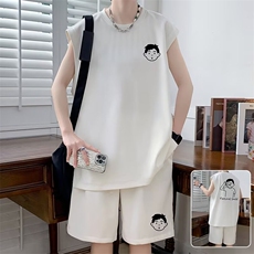 无袖t恤男夏季休闲运动套装男背心一套搭配帅气衣服篮球服两件套，男装背心/马甲，星座1210-1