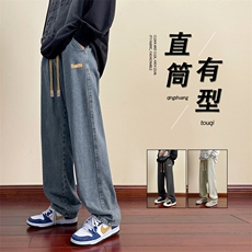牛仔裤男直筒宽松裤子休闲阔腿裤潮流潮牌K825特批37，男装休闲裤，星座718-1
