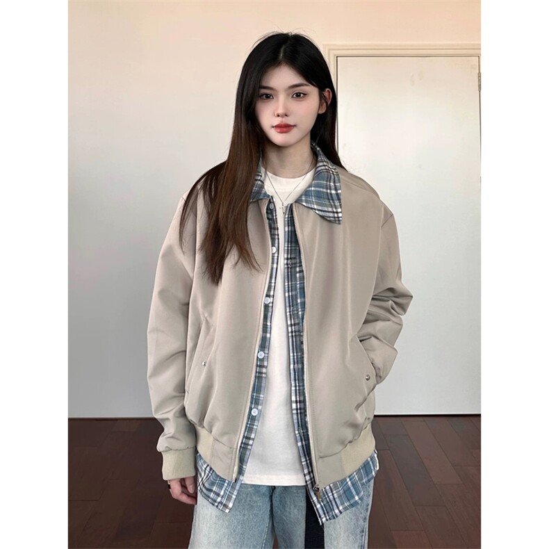 网图有货美式格纹假两件翻领ma1夹克外套男女A841-P65,男装夹克,星座1505