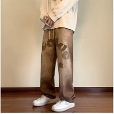潮流时尚慵懒简约无品牌气质潮牌做旧工装直筒牛仔裤拖地长裤新款，男装牛仔裤，星座506A