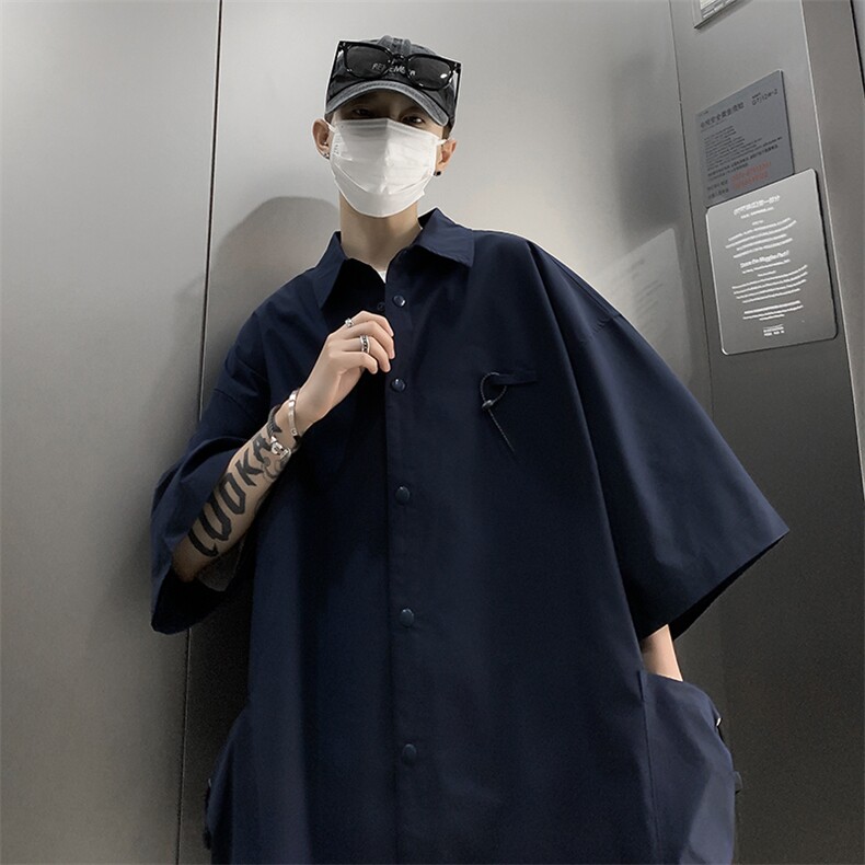 设计感无袖夹克外套夏季复古潮流翻领大口袋短袖衬衫W7380-P33,男装夹克,星座512-3