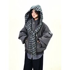 新款原宿简约百搭假两件格子拼接夹克慵懒日潮流时尚HHF550P100，男装夹克，星座1013-5