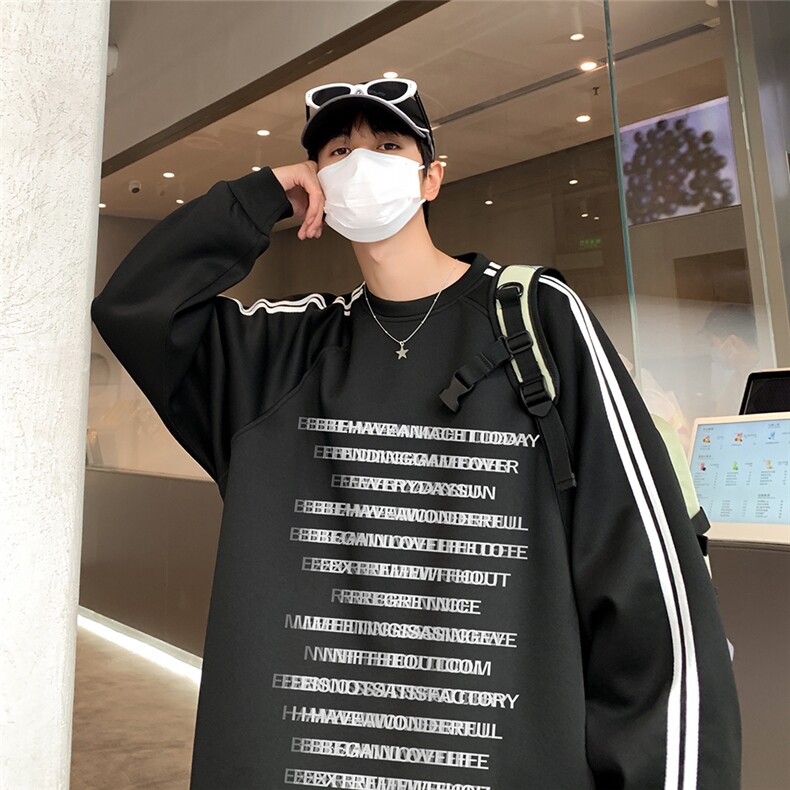 24新款港风字母印花织带插肩袖圆领卫衣A247-B8904P45控68,男装卫衣,电商A247