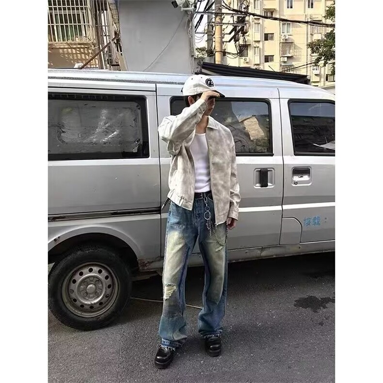 百搭流行美式复古大理石纹皮衣外套男春秋高级感皮夹克JK849,男装夹克,星座208-5