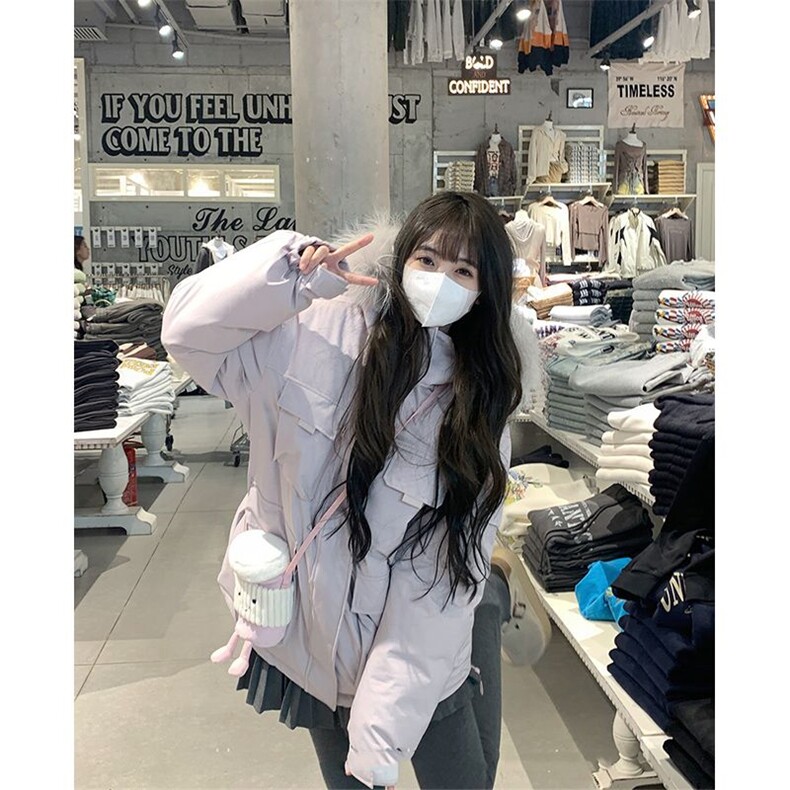 紫色毛领棉服2025新款韩系宽松工装派克服棉袄外套N8256-P115网图,男装棉衣,电商B245