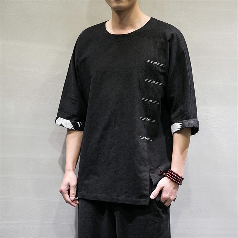 春夏风棉麻七分短袖t恤男宽松大码上衣DSA008/T063/P60，男装T恤，电商A008