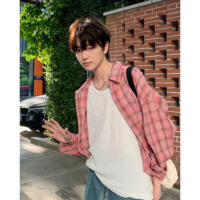 现货~夏季宽松休闲防晒衬衣美式格子褶皱长袖衬衫CS003-P45,男装防晒衣,星座1004-3