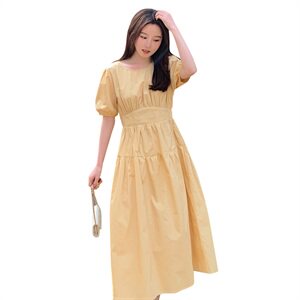 2025夏装新款中长款修身显瘦短袖连衣裙修身圆领裙子女装长裙甜美图片