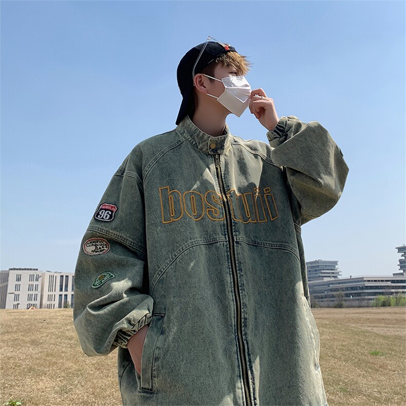 美式潮牌牛仔外套男士春秋季刺绣宽松复古休闲高街夹克J8899-P75,男装夹克,星座1008