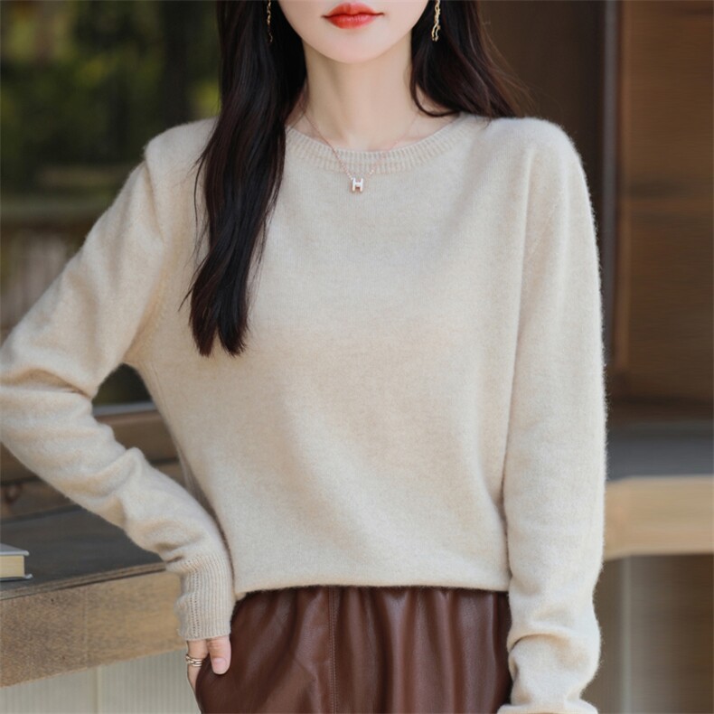 时尚女士衫优雅扭花设计舒适保暖显瘦百搭,女装羊绒衫,昭美羊绒