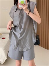 防晒套装女薄款欧洲站夏季2022新款欧货衬衫阔腿短裤两件，女装职业装，香丽迪1