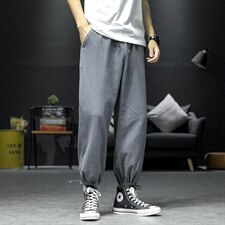 2021秋新沙发墙大码风日系男冰丝亚麻棉麻九分休闲裤K2091P35，男装休闲裤，电商A001