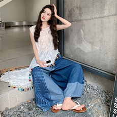 设计感不规则流苏罩衫套装女2025夏新款休闲高腰显瘦阔腿裤两件套，女装套装/套裙，2C169