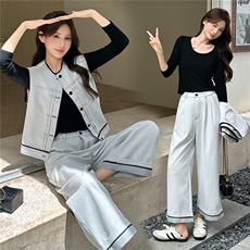 牛仔套装女2025秋季新款韩版拼接小个子工装马甲阔腿裤两件套，女装套装/套裙，瑶迪依秀