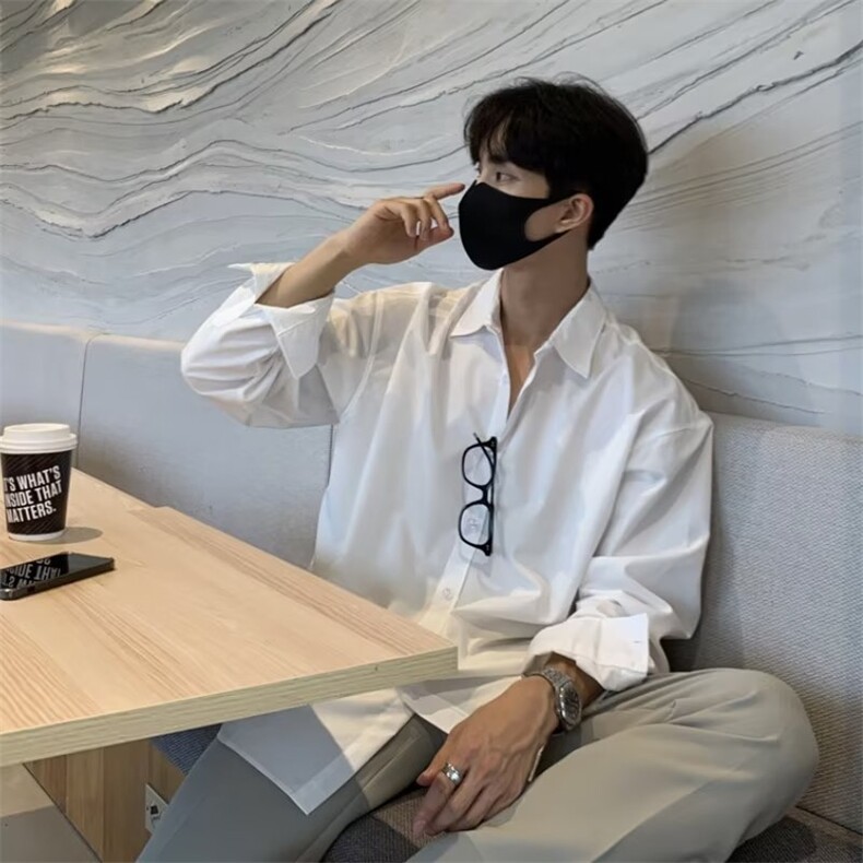 衬衫印花长袖潮男青春流行时尚春季潮流慵懒简约新款纯色标准气质，男装衬衫，星座506A