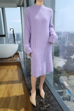 秋冬季新款舒适时尚百搭半高领加厚貂绒裙，女装针织衫/毛衣，冬贝尔貂绒